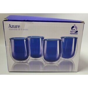 Teavana Verre Azure Blue Double‎ Walled Borosilicate Glass 4 pc Tumbler Set 10oz